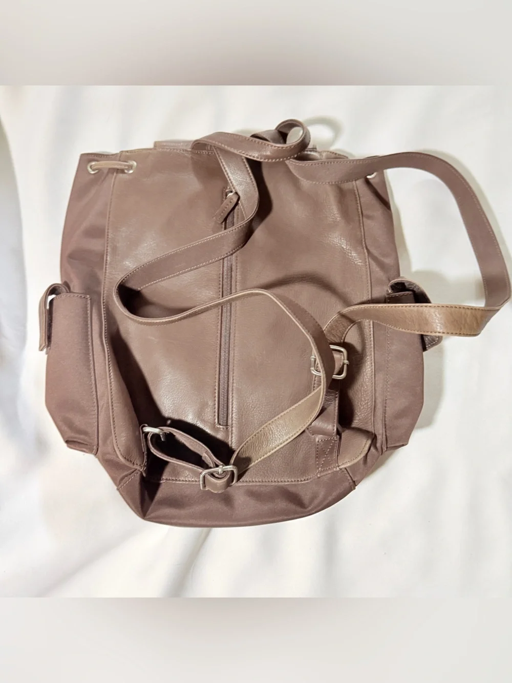 Fossil Light Brown/ Taupe Leather and Canvas Backpack